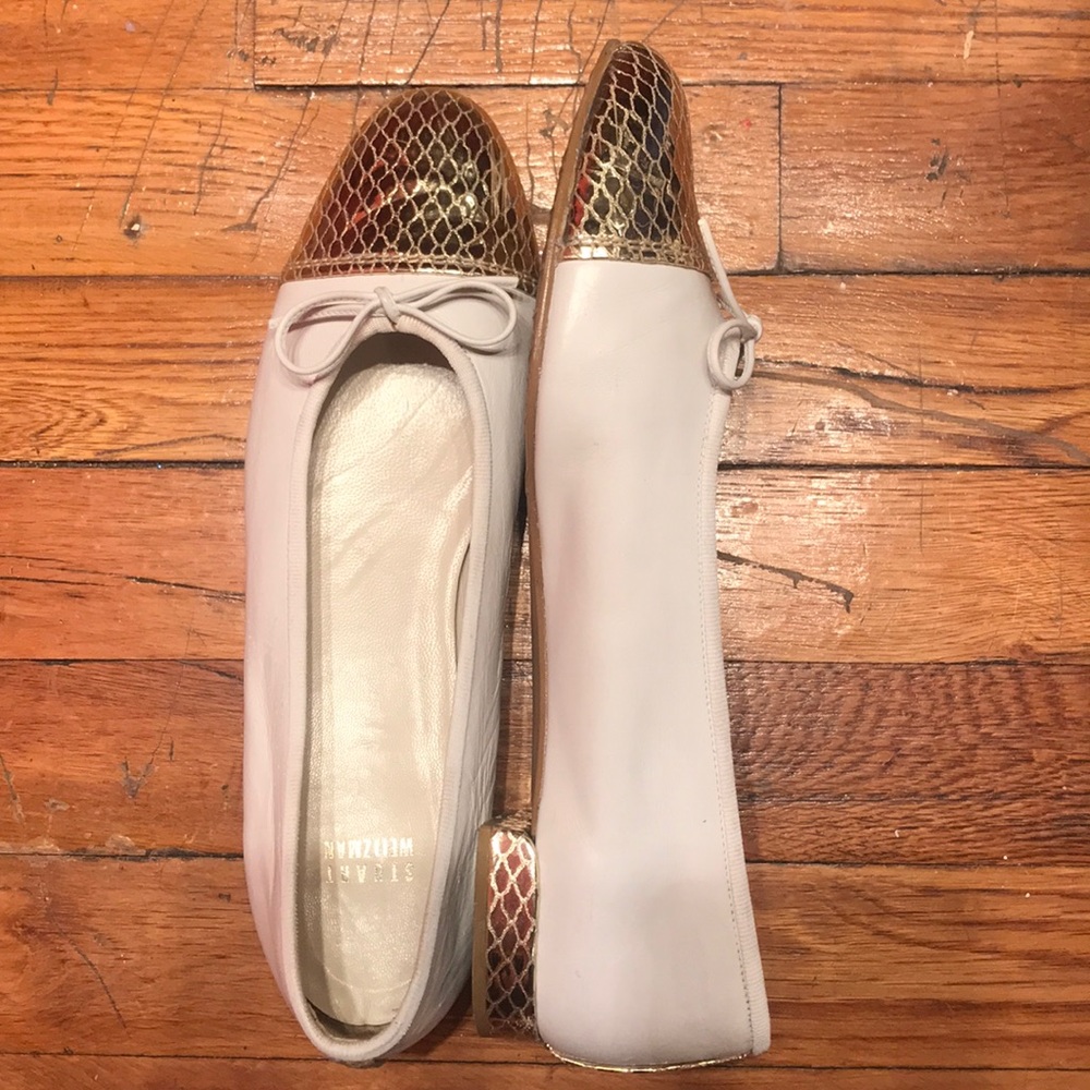 Authentic Stuart Weitzman White / Gold Flats